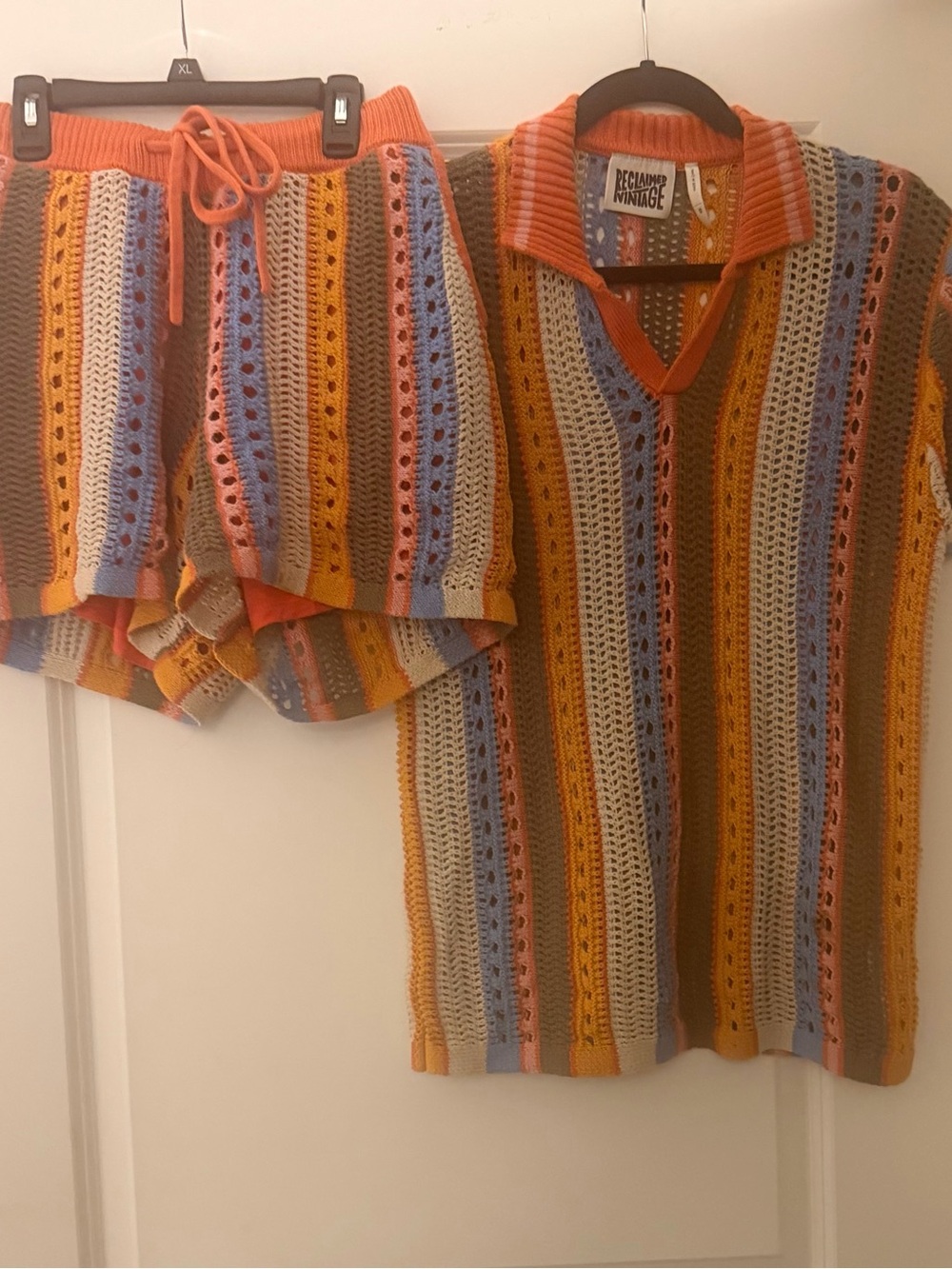 Reclaimed Vintage Multicolor Crochet Stripe Top & Shorts Set
